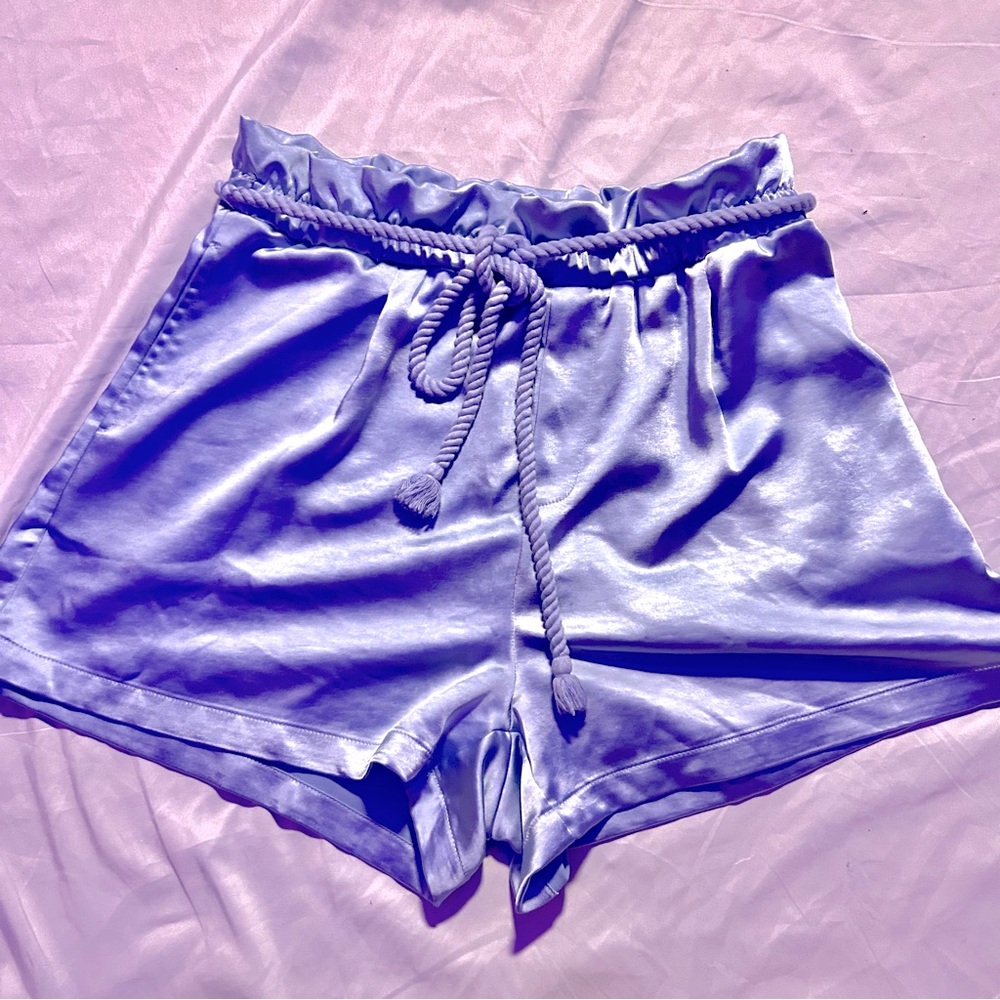 Women’s Medium Satin Pajama Bottom Blue Sleep Shorts Rope Tie Thick Material